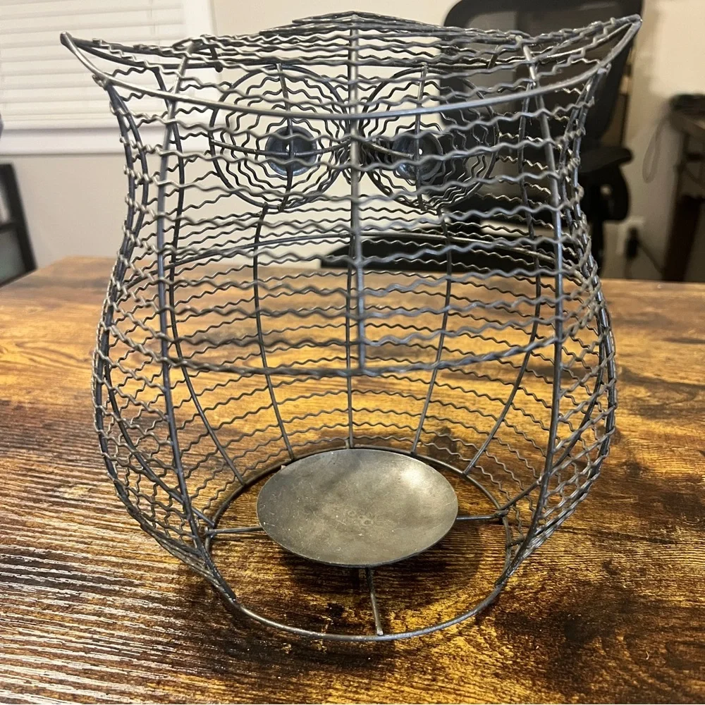 Pottery Barn Metal Owl Luminary Rustic Decor 8